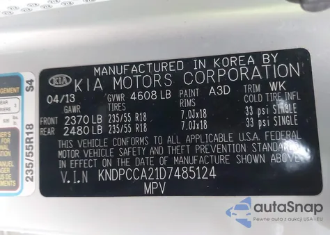 2013 Kia Sportage Ex z USA, uszkodzony, nr VIN KNDPCCA21D7485124